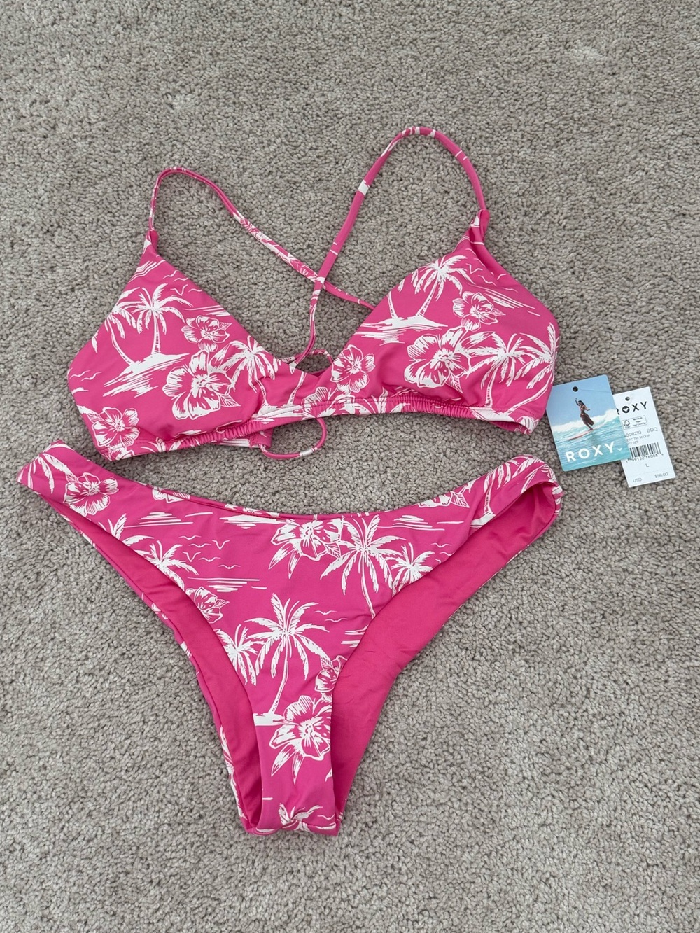 Roxy Hot Pink Tropical Print Bikini